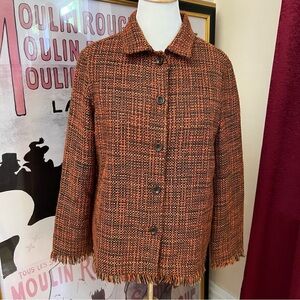 C.L.O.T.H.E.S. Brown Toned Fringe Woven Button Up Wool Blend Lined Blazer Sz L